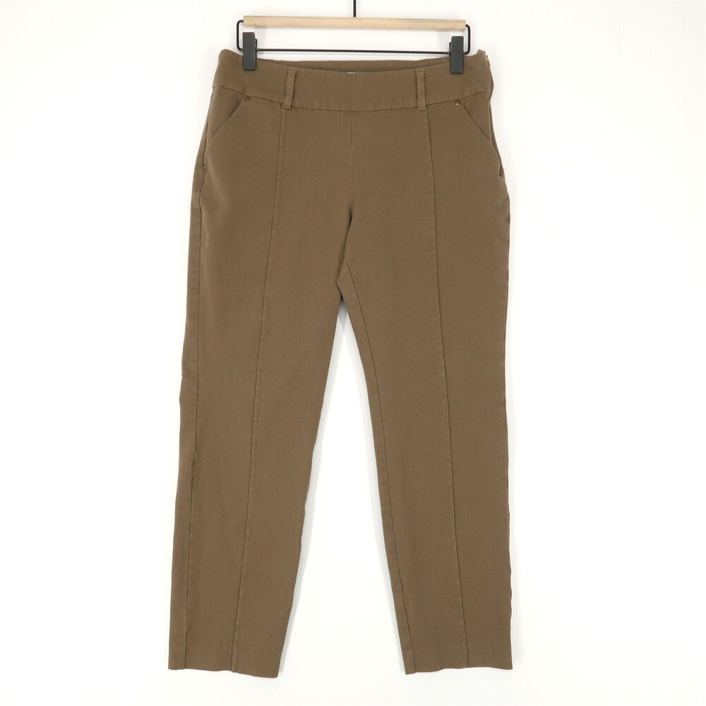 Sundance Front Seam Pants Womens Petite 8 Washed Brown Stretch Side Zip